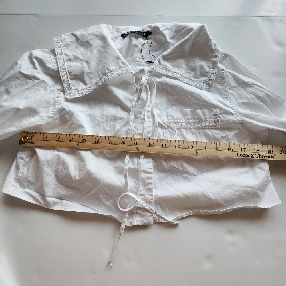 Zara White Blouse with Unique Collar - Picture 6 of 10